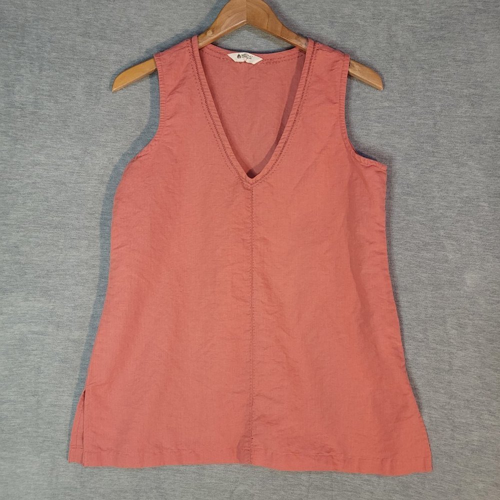 Marketplace Women's Top Small Linen Sleeveless V-Neck Pink Orange Breathable‎
